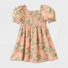Petitetoddler Girls' Short Sleeve Smocked Tropical Floral Dress - Art Class Peach