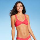 Juniors' Ribbed Knot-front Bralette Bikini Top - Xhilaration Coral Pink