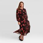 Women's Plus Size Floral Print Long Sleeve Dress - Ava & Viv Black X