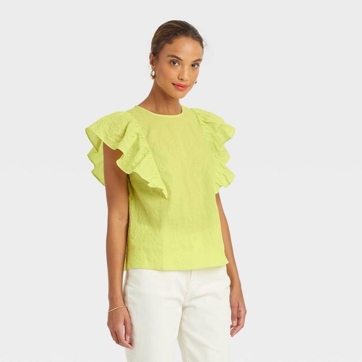 Women's Flutter Sleeve Tank Top - A New Day Green
