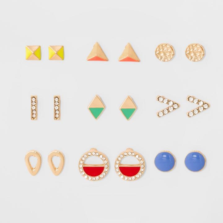 Target Pave Stone And Geo Shapes Earring Set 9ct,
