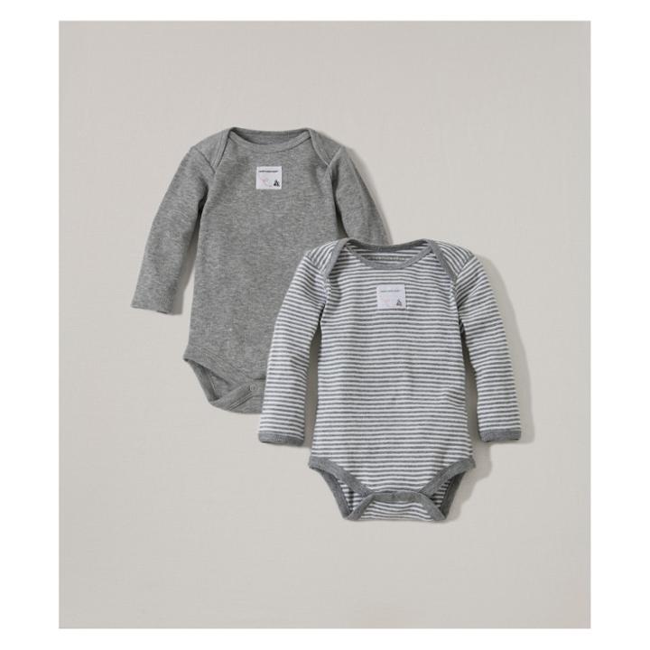 Burt's Bees Baby Organic Cotton 2pk Long Sleeve Bodysuit Set - Heather Gray