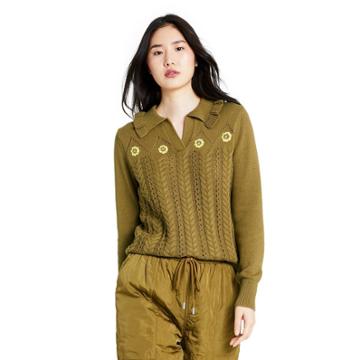 Women's Floral Embroidered Collared Pullover Sweater - Sandy Liang X Target Olive Green