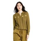 Women's Floral Embroidered Collared Pullover Sweater - Sandy Liang X Target Olive Green
