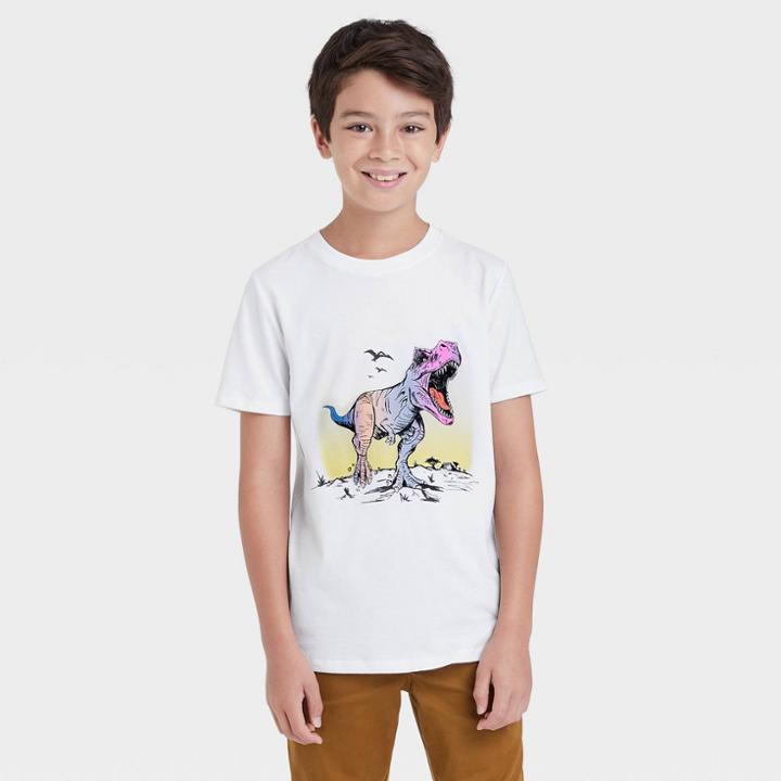 Boys' 't-rex In The Sun' Graphic Short Sleeve T-shirt - Cat & Jack White