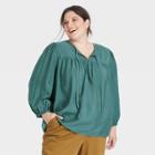 Women's Plus Size Balloon Long Sleeve Blouse - A New Day Green