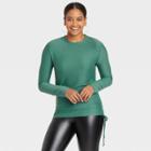 Women's Long Sleeve Round Neck Side-tie Pullover Top - A New Day Teal Green
