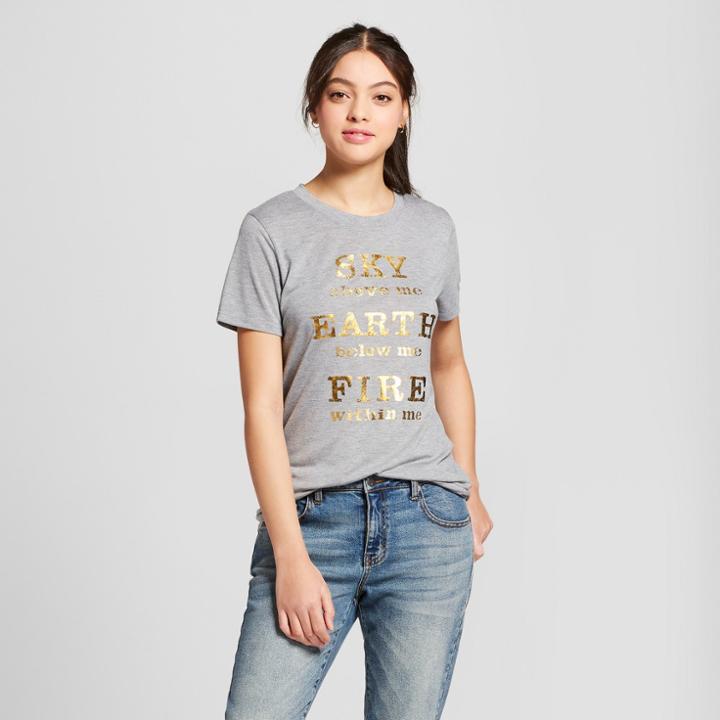 Petitewomen's Sky Earth Fire Short Sleeve Crew Neck T-shirt - Modern Lux (juniors') - Heather Gray