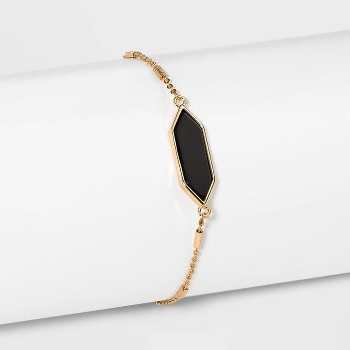 Boxed Hexagon With Onyx Semi-precious Stone Bolo Bracelet - A New Day Black, Women's