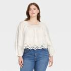 Women's Plus Size Balloon Long Sleeve Eyelet Blouse - Universal Thread White