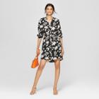 Women's Floral Print Long Sleeve Crepe Shirtdress - A New Day Black/cream