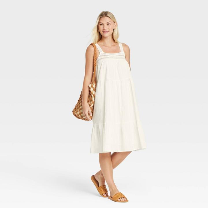 Women's Sleeveless Crochet Trim Dress - Universal Thread White