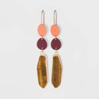 Sprayed Metal And Semi-precious Tiger Eye Linear Drop Earrings - Universal Thread Brown