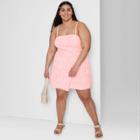 Women's Plus Size Sleeveless Square Neck Open Back Jacquard Skater Dress - Wild Fable Pink Floral