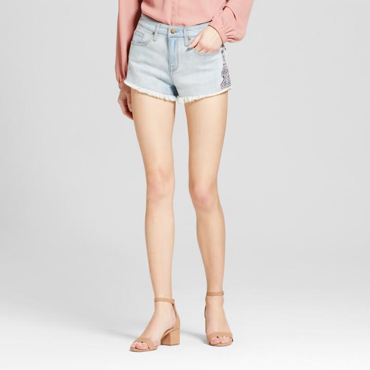 Women's Jeans Tribal Embroidery Cut Off Shorts - Mossimo Blue