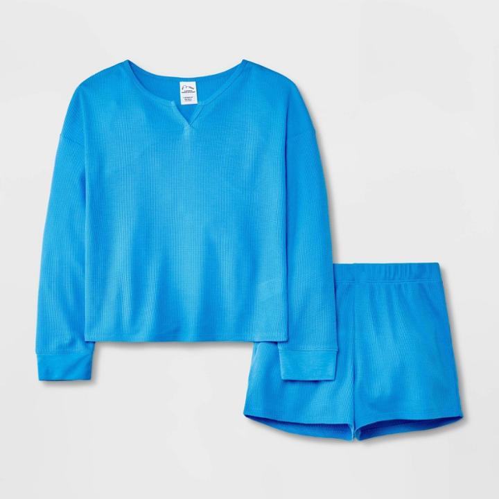 Girls' Solid Long Sleeve Pajama Set - Art Class Blue