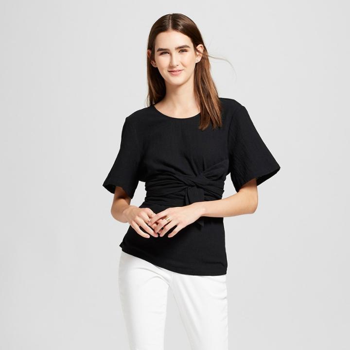 Women's Short Sleeve Wrap Waist T-shirt - Mossimo Black