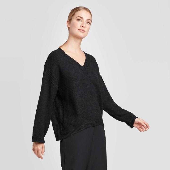 Women's Deep V-neck Pullover Sweater - Prologue Black