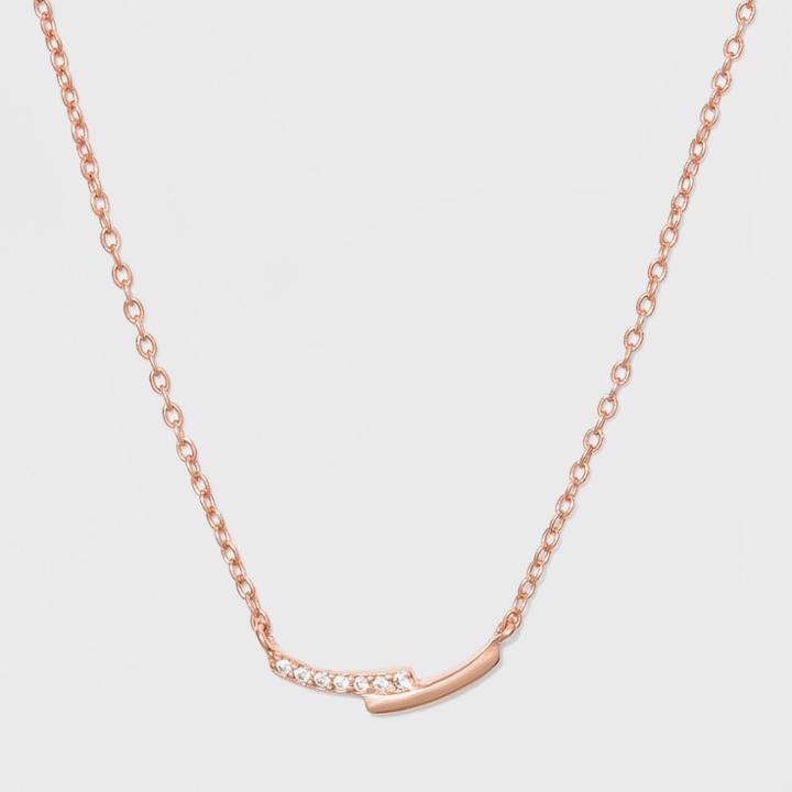 Distributed By Target Sterling Silver Curved Cubic Zirconia Necklace - A New Day Rose Gold