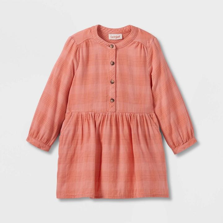 Toddler Girls' Plaid Button-front Long Sleeve Dress - Cat & Jack Rose