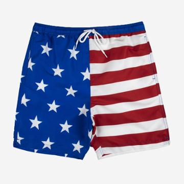 Bioworld Men's 7 Elastic Waist American Flag Swim Shorts - Blue/red