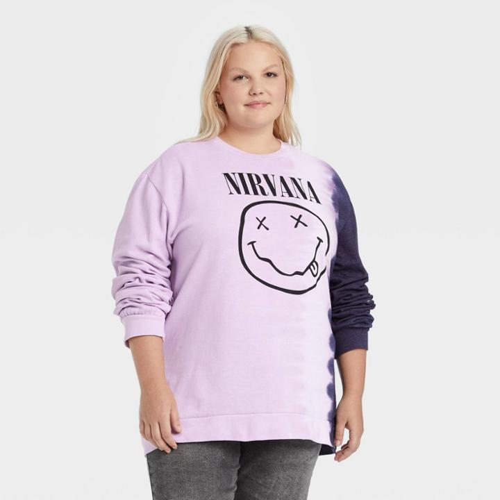 Merch Traffic Women's Nirvana Plus Size Graphic Sweatshirt - Purple Tie-dye