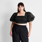 Women's Plus Size Puff Short Sleeve Organza Cropped Blouse - Future Collective With Kahlana Barfield Brown Black