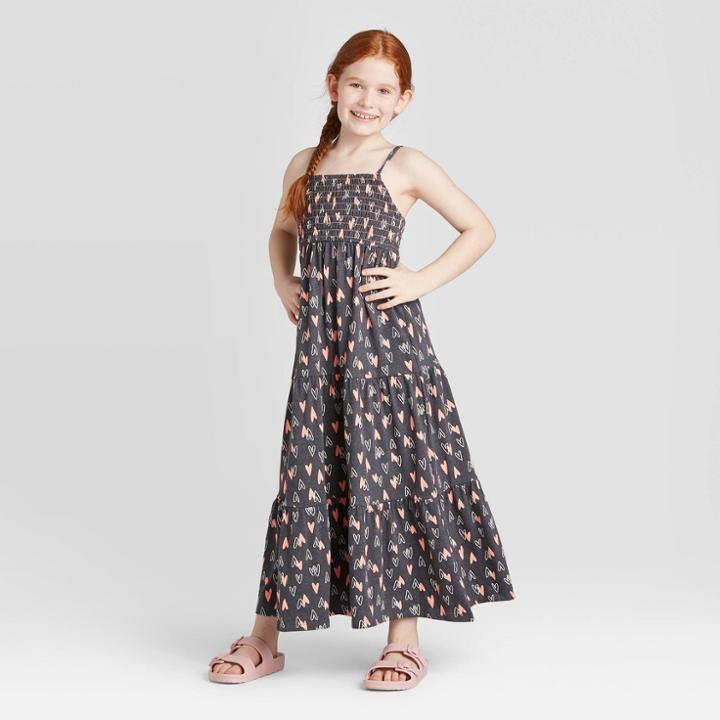 Girls' Heart Maxi Dress - Cat & Jack Charcoal Xs, Girl's, Gray