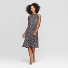 Women's Animal Print Sleeveless Halter Neck A Line Midi Dress - Who What Wear Black