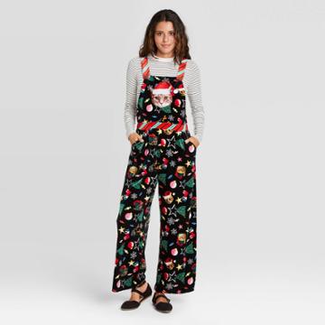 Born Famous Women's Ugly Holiday Cat Print Sleeveless Jumpsuit - Black
