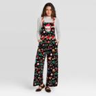 Born Famous Women's Ugly Holiday Cat Print Sleeveless Jumpsuit - Black