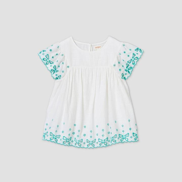 Petitegirls' Short Sleeve Embroidered Stripe Woven Blouse - Cat & Jack White