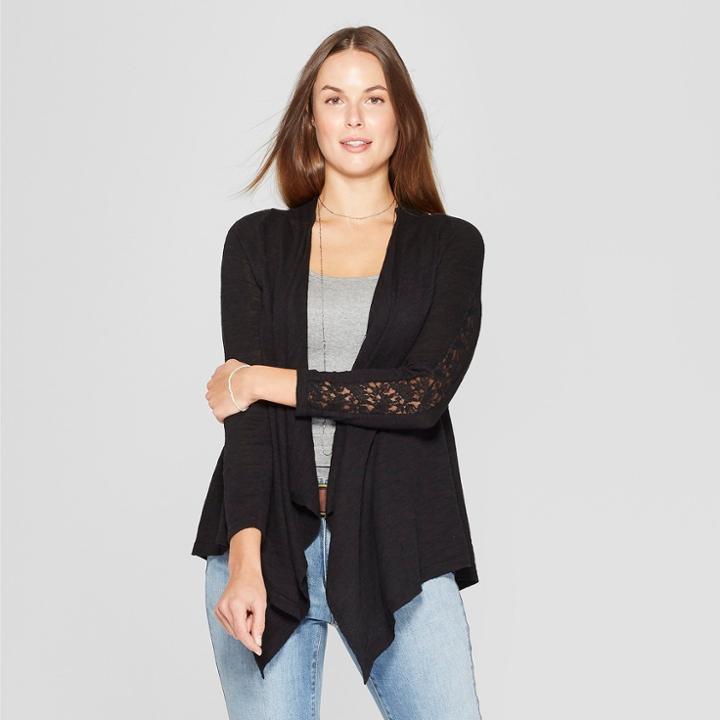 Women's Lace Detail Open Cardigan - Knox Rose Black
