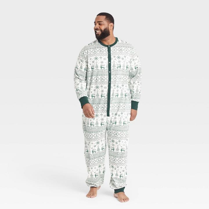 Hearth & Hand With Magnolia Men's Big & Tall Reindeer Good Tidings Union Suit Green/cream - Hearth & Hand With
