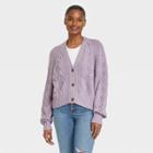 Women's Button-front Cable Stitch Cardigan - Universal Thread Lilac
