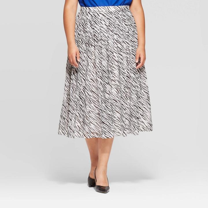 Women's Plus Size Flowy Side Zipper Mid-rise Skirt - Who What Wear Black/white