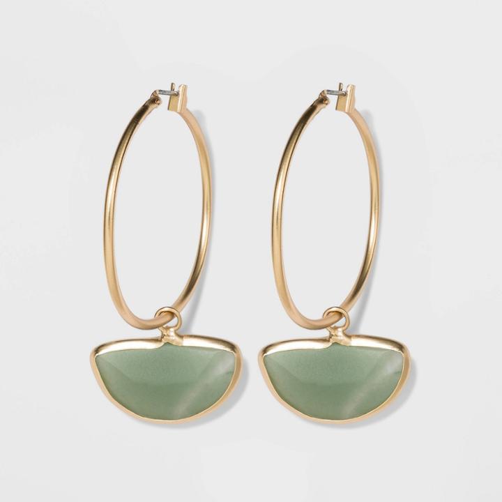 Semi-precious Stone Matte Green Aventurine Click Top Hoop Earrings - A New Day Green, Women's