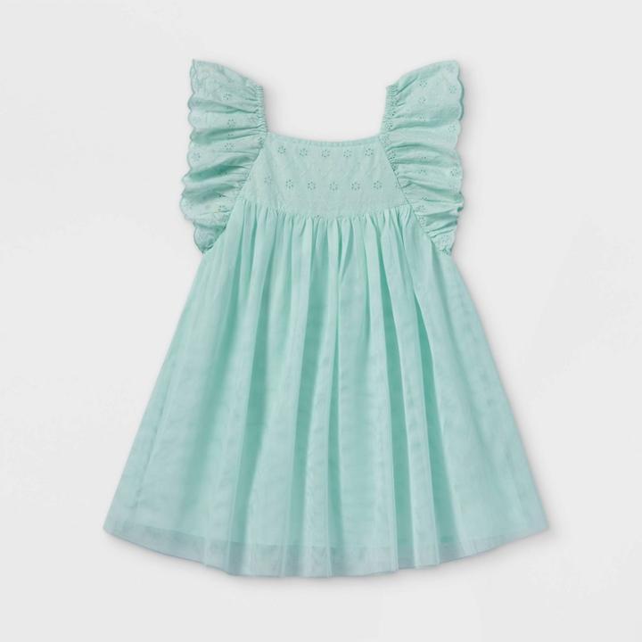 Toddler Girls' Ruffle Sleeve Eyelet Tutu Dress - Cat & Jack Mint