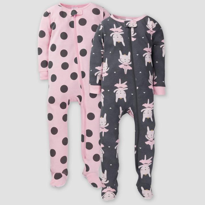 Gerber Baby Girls' 2pk Bunny Union Suit - Pink