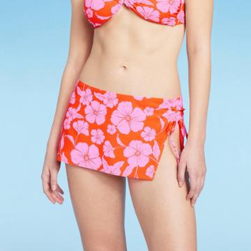 Women's Cinch Side Skirt Cover Up - Wild Fable Orange/pink Tropical Print Xxs