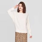 Women's Casual Fit Dolman Long Sleeve Boat Neck Rib Snit T-shirt - A New Day Oatmeal