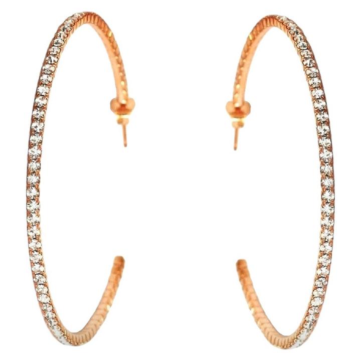 Women's Zirconite 50mm Round Crystal Hoop Earrings - Rose Gold