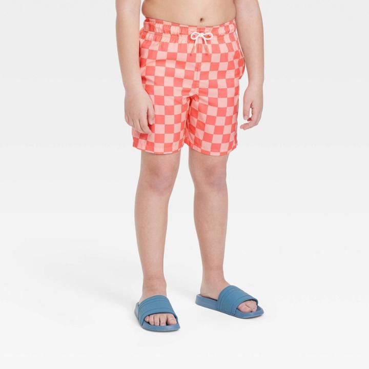 Boys' Checkered Swim Shorts - Cat & Jack Coral Red