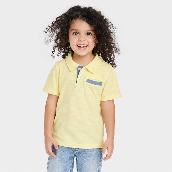 Toddler Boys' Chambray Pocket Short Sleeve Knit Polo Shirt - Cat & Jack Yellow