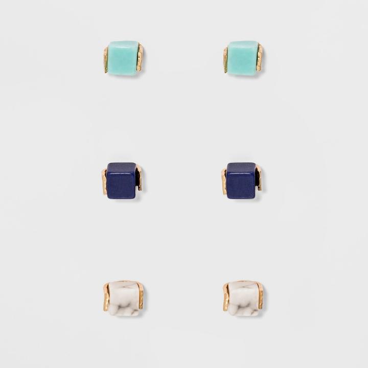 Small Stone Cubes Earring Set 3ct - Universal Thread Gray