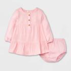 Baby Girls' Solid Long Sleeve Dress - Cat & Jack Light Pink Newborn