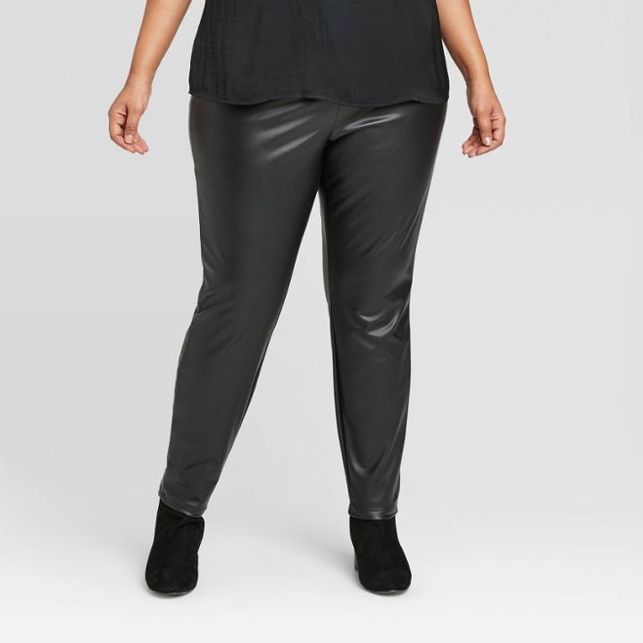 Women's Plus Size Leather Leggings - A New Day Black X, Women's