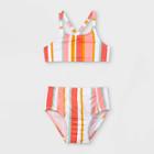 Toddler Girls' High Waist Striped Bikini Set - Cat & Jack Coral