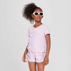 Girls' Cropped Short Sleeve Hoodie - Art Class Purple