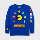 Pac-man Men's Long Sleeve Pacman Crew T-shirt - Royal Blue